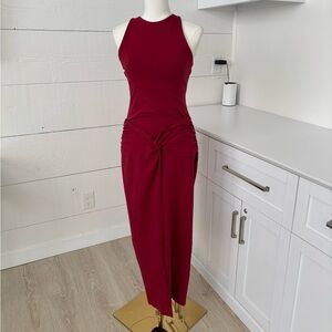Susana Monaco Red Ruched Midi Dress Sleeveless Bodycon Cocktail Dress